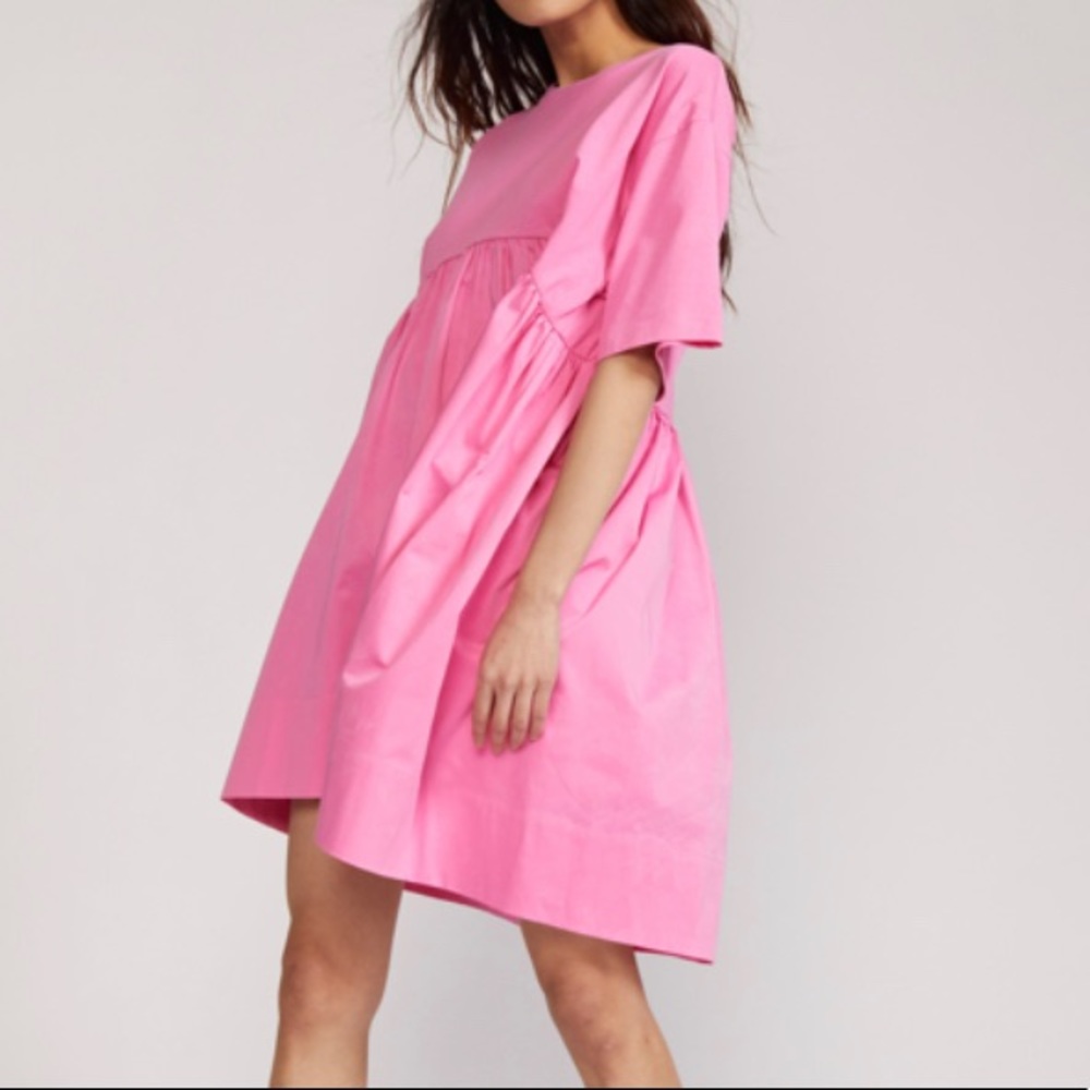 Cynthia Rowley Bree combo T-shirt dress in pink woven and knit dress.  Sz M - Picture 2 of 5